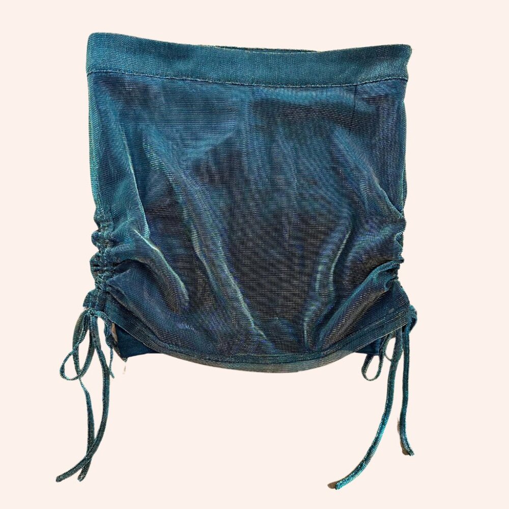 Lenni metallic mesh overlay strapless top